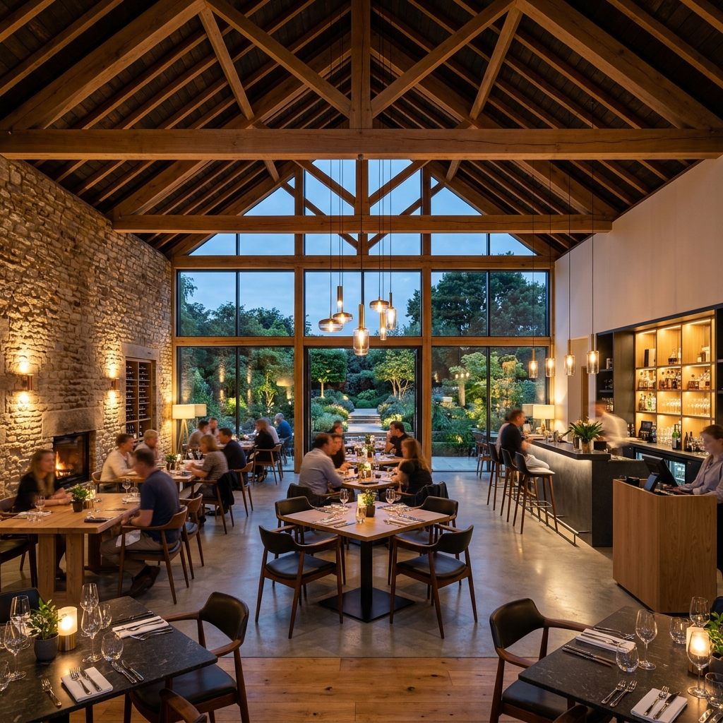 Modern hospitality restaurant Design and Architecture with warm luxury interiors